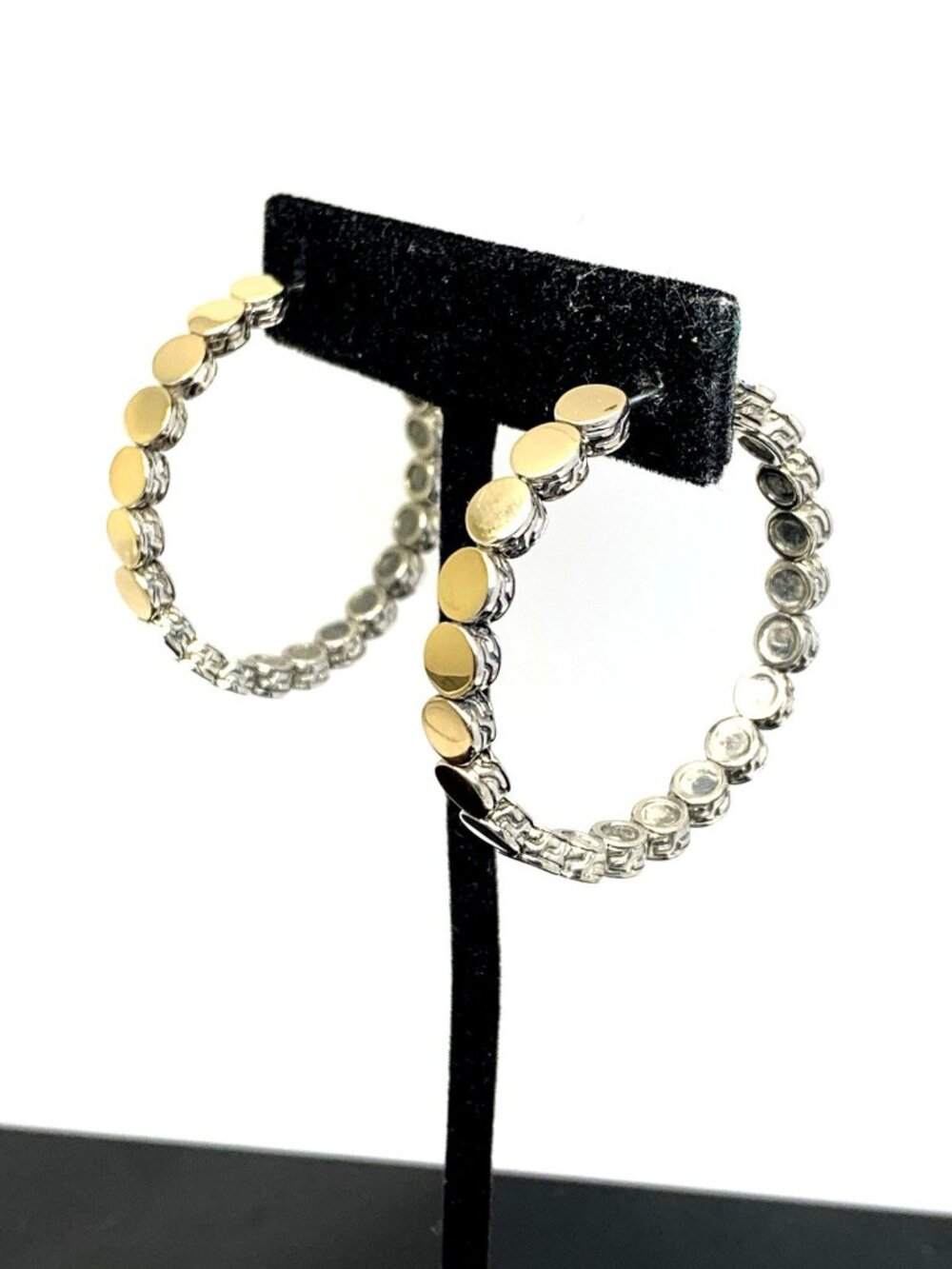 John Hardy Dot Hoop Earrings 18k Yellow Gold Sterling Silver .925 Womens Jewelry